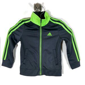 Adidas Boys Spell out Logo On Back Full Zip Jacket Mock Neck Neon Gray Size 4T